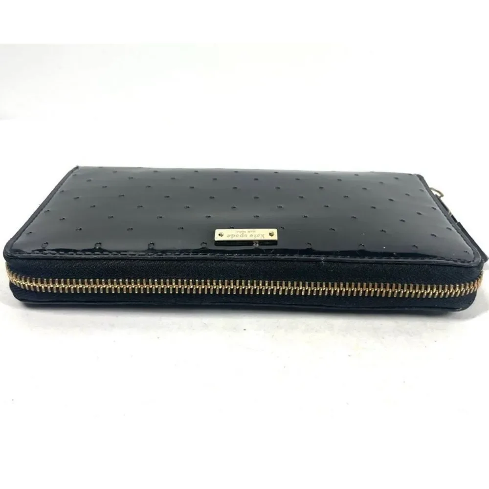 Kate Spade Patent Black Dotted Continental Wallet